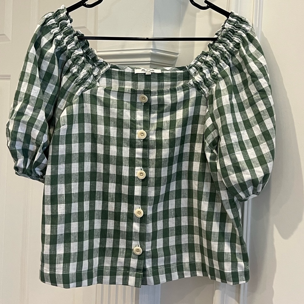 Madewell Gingham Button Up Crop Top